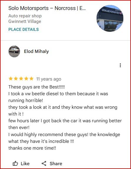 Review of Solo Motorsports – Norcross By Elod Mihaly