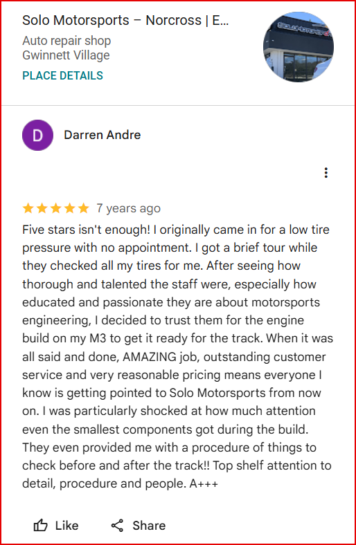 Review of Solo Motorsports By Darren Andre