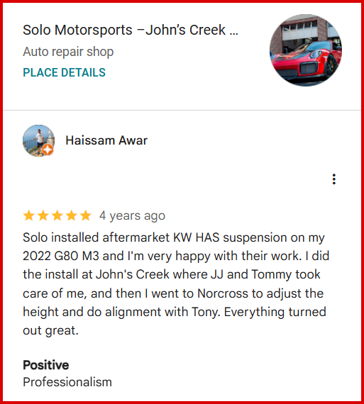 Review of Solo Motorsports –John’s Creek European Auto Repair & Tuning By Haissam Awar