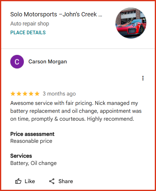 Review of Solo Motorsports By Carson Morgan