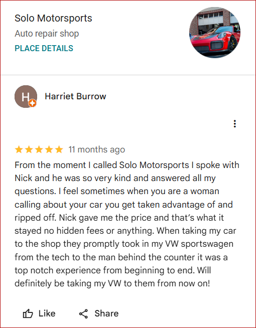 Review of Solo Motorsports By Harriet Burrow