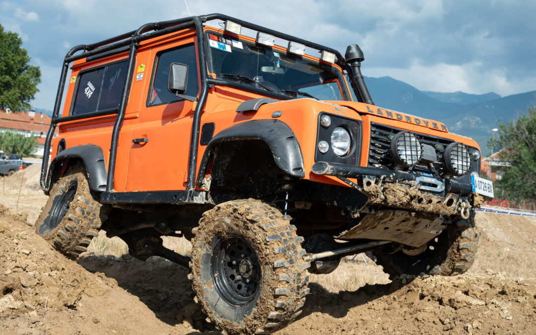 Land Rover's off-road vehicle demonstrating its 4x4 capabilities with the long suspension travel and crossover axles in Georgia.