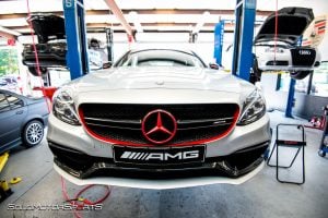 c63 amg downpipe and brake job