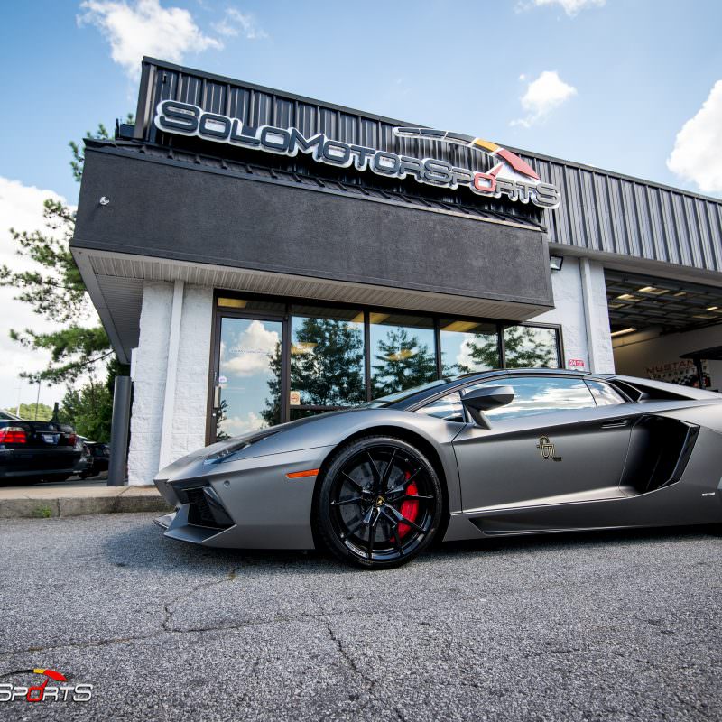 Lamborghini Aventador in for ECU Tune, carbon fiber wing install and exhaust install.