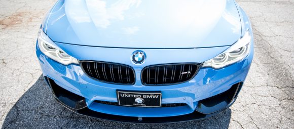 bmw m3 f80 in for akrapovic exhaust and carbon fiber bits, previously installed carbon fiber rearview mirror covers and now were installing carbon fibre diffuser, front splitters and front lip, marina blue m3 looks stunning!