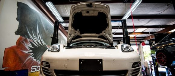 Porsche Panamera 4S in for custom exhaust installation by solo motorsports atlanta ga