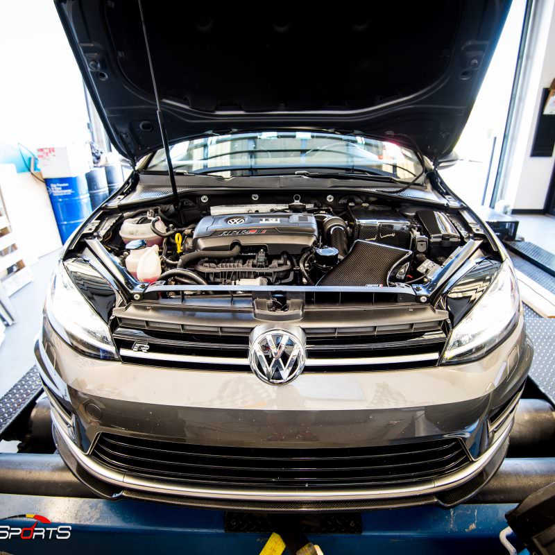 Mk7 Volkswagen Golf R Stage 3 plus in for dyno runs and electric exhaust cutouts.