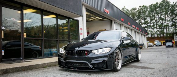 bmw f82 m4 downpipe install maintenance powergains bbs lm black m perfomance solo motorsports shop