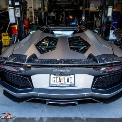 Lamborghini Aventador in for ECU Tune, carbon fiber wing install and exhaust install.