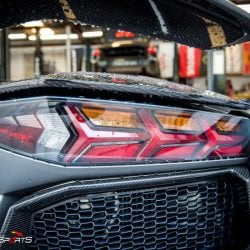 Lamborghini Aventador in for ECU Tune, carbon fiber wing install and exhaust install.