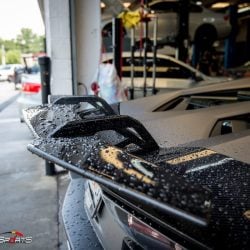 Lamborghini Aventador in for ECU Tune, carbon fiber wing install and exhaust install.