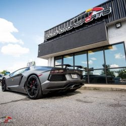 Lamborghini Aventador in for ECU Tune, carbon fiber wing install and exhaust install.