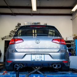 Mk7 Volkswagen Golf R Stage 3 plus in for dyno runs and electric exhaust cutouts.