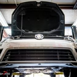 Mk7 Volkswagen Golf R Stage 3 plus in for dyno runs and electric exhaust cutouts.