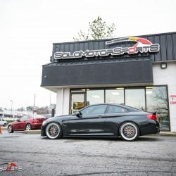 bmw f82 m4 downpipe install maintenance powergains bbs lm black m perfomance solo motorsports shop