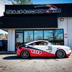 racecar audii tt quattro v6 vr6 wheels and tires suspension custom tune solo motorsports dyno 4point 6point race roll bar harness race harness rollcage sparco ttrs hotchkins raceready ttspec race spec mcs coilovers ground control camber plates track ready suspension race alignment race colors audi race wrap custom wrap